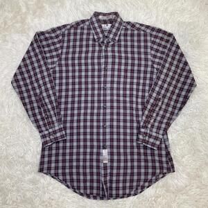 Etienne Aigner Button Down Shirt Plaid Men's Size 15.5 - 32/33 Burgundy White